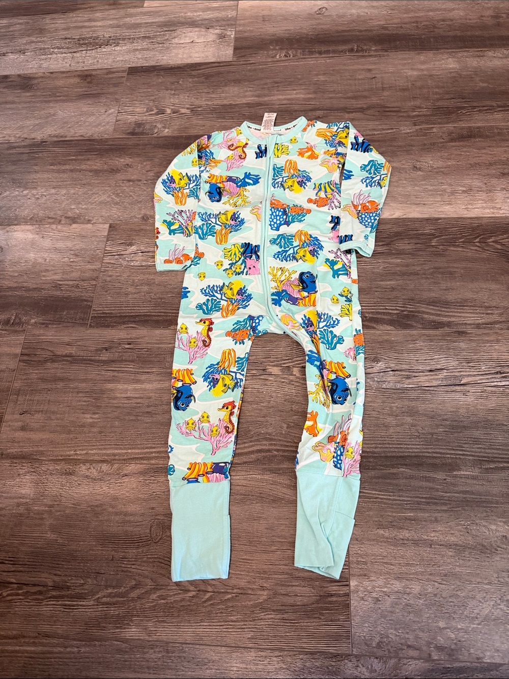 Bonds Disney Kids One-Piece Zipper Pajamas in Mint with Colorful Sea Life Print